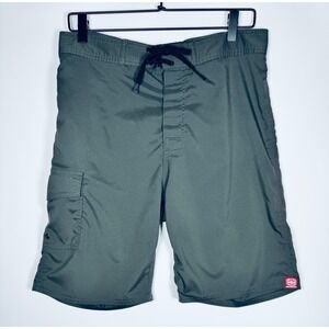 Maui Built Board Shorts Mens 32 Gray Tonal Geometric Surf Swim Made in USA Aloha